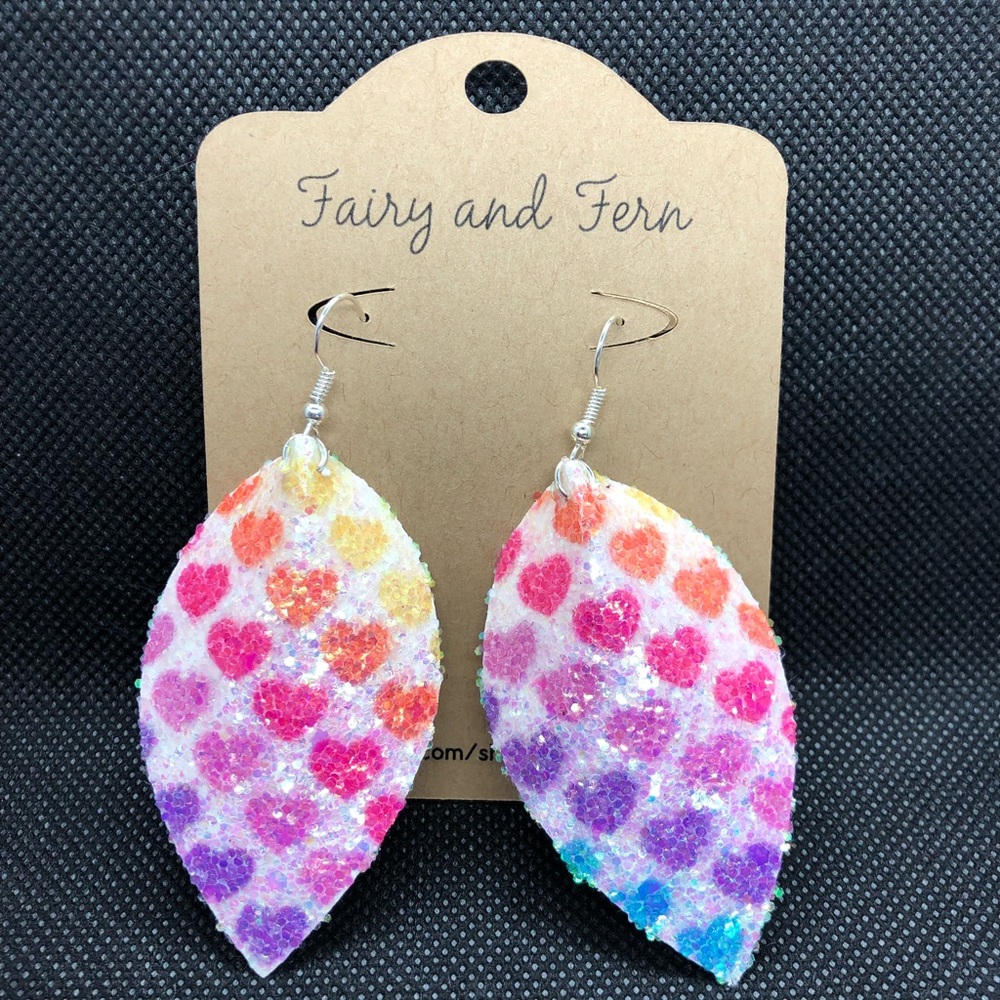 Valentine’s Day Heart Glitter Teardrop Earrings